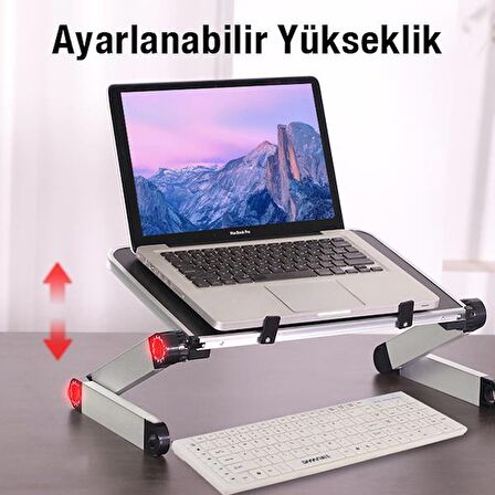 Polham Yükseklik Ayarlı Katlanabilir Soğutucu Fanlı Notebook Standı, 48CM Laptop Standı, Alüminyum 