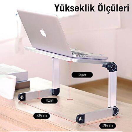 Polham Yükseklik Ayarlı Katlanabilir Soğutucu Fanlı Notebook Standı, 48CM Laptop Standı, Alüminyum 