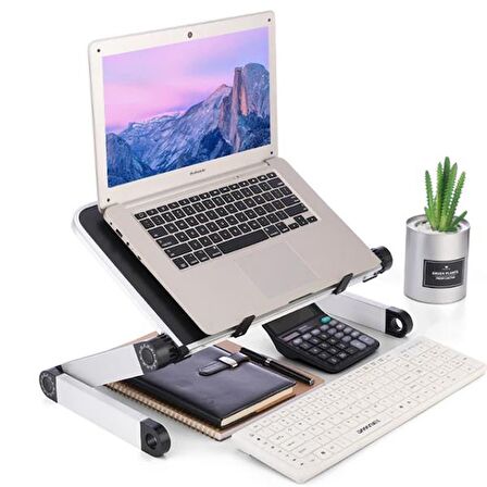 Polham Yükseklik Ayarlı Katlanabilir Soğutucu Fanlı Notebook Standı, 48CM Laptop Standı, Alüminyum 