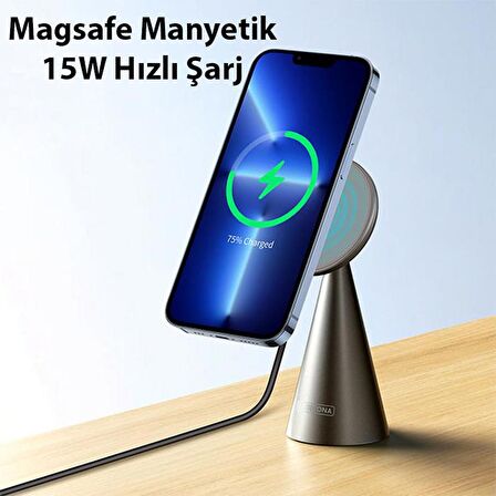 Polham 1 Metre 15W Qİ Masaüstü Standlı Manyetik Magsafe İphone 12,13,14 Serisi Kablosuz Şarj Aleti