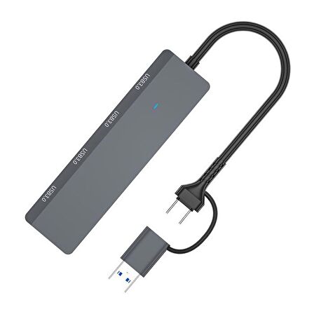Polham 4in1 Type C ve USB To 4X USB 3.0 Çoğaltıcı Adaptör HUB, Yüksek Voltaj ve Akım Korumalı HUB