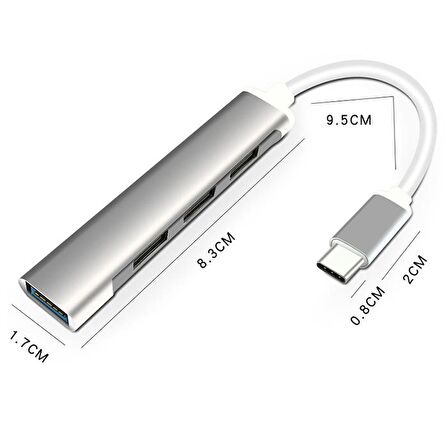 Polham 20CM 4in1 Type-C to 4x USB Çoğaltıcı Adaptör HUB, Yüksek Voltaj ve Akım Korumalı USB Çoğaltıcı