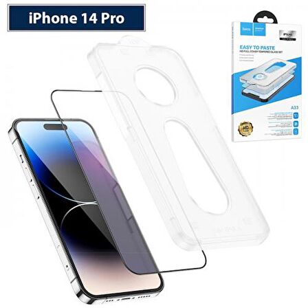 Polham Montaj Aparatlı 0.3MM iPhone 14 Pro 6.1 Ful Kaplama Kırılmaz Ekran Koruyucu, 9H Dayanıklı