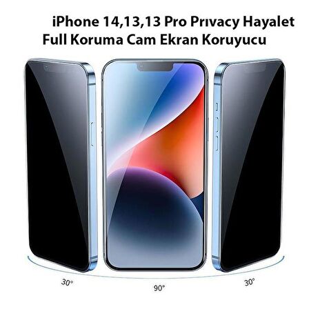 Polham Gizlilik Özellikli İphone 13,13 Pro,İphone 14 Uym Privacy Ful Kaplama Kırılmaz Ekran Koruyucu