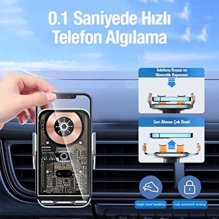 Polham 15W Ultra Hızlı Şeffaf Otomatik Açılıp Kapanır Araç İçi Telefon Tutucu, Sarsılmaz, Titremez