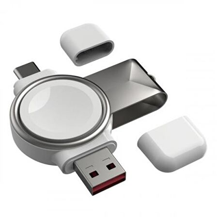 Polham Usb Ve Type C Girişli Apple Watch Uyumlu 1,2,3,4,5,6,7,8 ve SE Akıllı Saat Şarj Aleti, Akım Korumalı 
