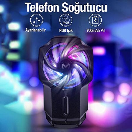 Polham Universal RGB Işıklı 700mAh Şarjlı Radyatörlü SüperCool Oyuncular için Telefon Soğutma Fanı