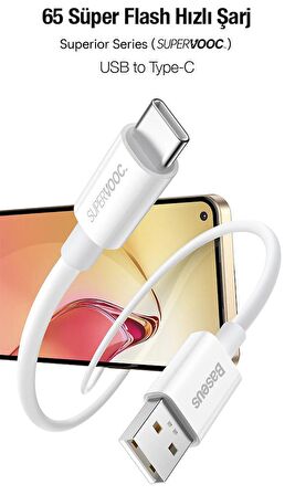 Baseus 1 Metre 65W SuperVooc Flash Hızlı USB to Type C Şarj ve Data Kablosu, Ultra Dayanıklı Halat Kablo