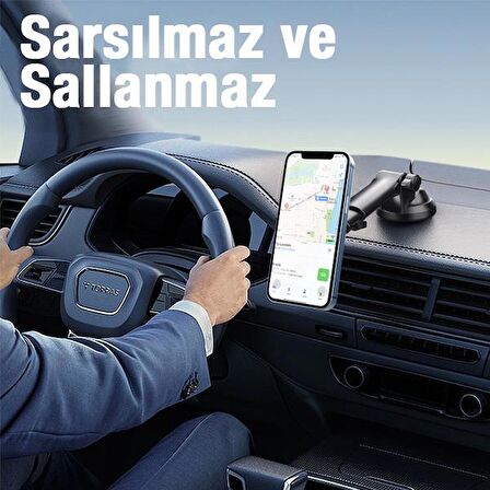 Polham Magsafeli Uyumlu Ultra Güçlü Vantuzlu Torpido Üstü Ve Cama Yapışan Araç Içi Telefon Tutucu