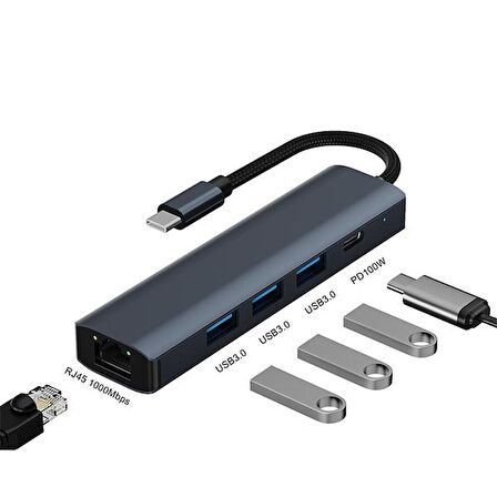 Polham 100W 4in1 USB To 3x USB 3.0, 1x PD Type C Çoğaltıcı Çevirici Adaptör HUB 