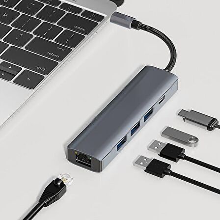 Polham 100W 4in1 USB To 3x USB 3.0, 1x PD Type C Çoğaltıcı Çevirici Adaptör HUB 