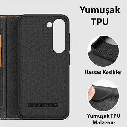 Polham Manyetik Samsung Galaxy S23 Plus Uyumlu Kapaklı Kılıf, Kart Bölmeli, Standlı Kılıf, PU Deri