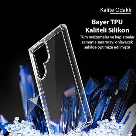 Polham Shockproof Darbe Emici Kamera Korumalı Samsung Galaxy S23 Ulta Uyumlu Silikon Kılıf, Sararmaz Kılıf