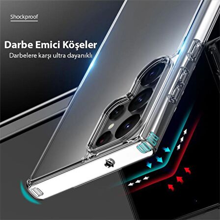 Polham Shockproof Darbe Emici Kamera Korumalı Samsung Galaxy S23 Ulta Uyumlu Silikon Kılıf, Sararmaz Kılıf