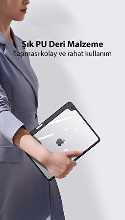 Polham Kalem Tutuculu ve Uyku Modlu Apple İpad 10.9 İnch 2022 Uyumlu Kapaklı Kılıf, Standlı Ayarlanabilir Kapaklı