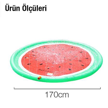 Polham 170x170 CM Ultra Geniş Çocuklar İçin Yuvarlak Su Matı, Fışkıyeli Oyun Havuzu, Serinletici Su Matı