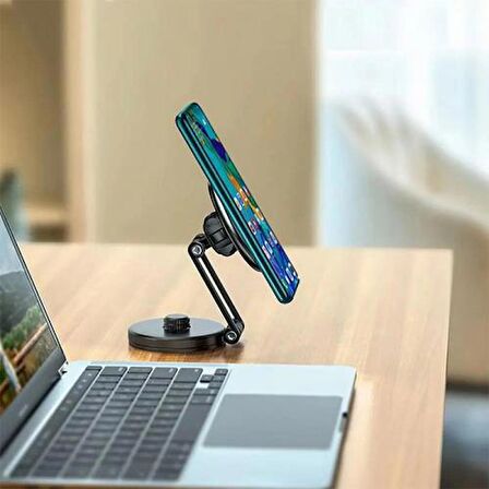 Polham Magsafe Uyumlu Araç içi Torpido Üstü ve Masaüstü Telefon Tutucu, Teleskpik Döner Başlıklı Telefon Tutucu