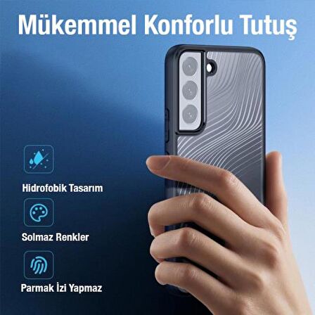 Polham Samsung Galaxy S22 Uyumlu Premium Buzlu Sert Kamera Koruyuculu Kılıf, Parmaz İzi Kalmaz