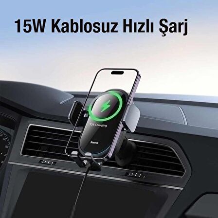 Baseus 15W Kablosuz Şarjlı Araç içi Telefon Tutucu,Otomatik Kilitli,Mavi Led Işıklı, Endüktif Şarj Destekli