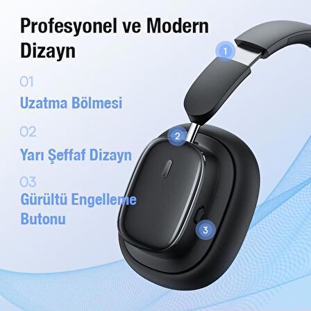 Baseus Profesyonel BT5.3V Çift Cihaz Bağlantılı Gürültü Engelleyici Kulaküstü Bluetooth Kulaklık