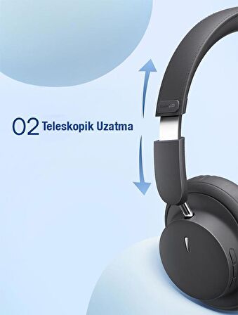 Baseus BT5.3V Premium Mikrofonlu Gürültü Engelleyici Kulaküstü Bluetooth Kulaklık, 40mm Polimer Diyafram