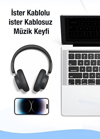 Baseus BT5.3V Premium Mikrofonlu Gürültü Engelleyici Kulaküstü Bluetooth Kulaklık, 40mm Polimer Diyafram