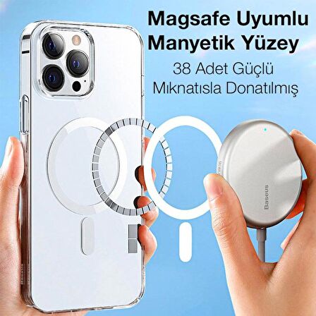 Baseus iPhone 13 Pro Max Magsafe Silikon Kılıf ve Kırılmaz Ekran Koruyucu Seti, Sararmaz, Darbe Emici Kılıf