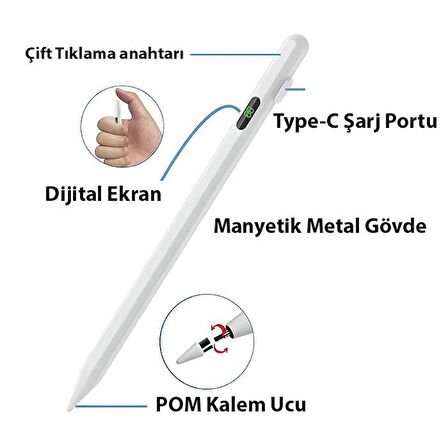 Polham Uzun Şarjlı Apple ve Android İle Uyumlu Kapasitif Stylus Dokunmatik Kalem, Çizim ve Yazı Kalemi