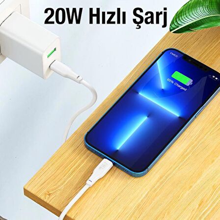 Polham HC Series 1MT 20W Type-C to iPhone Lightning Silikon Süper Hızlı Şarj ve Data Kablosu, Akım ve Isı Korumalı Kopmaz Kablo