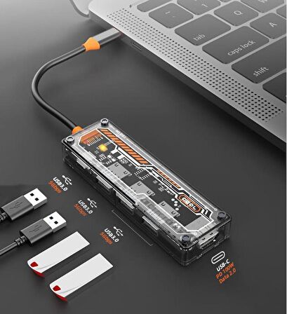 Polham 100W 5in1 Type-C Hub Type-C to USB3.0 Çoğaltıçı Dönüştürücü 4xUSB3.0 Pd 100W Şarj