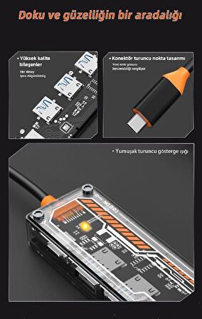Polham 100W 5in1 Type-C Hub Type-C to USB3.0 Çoğaltıçı Dönüştürücü 4xUSB3.0 Pd 100W Şarj