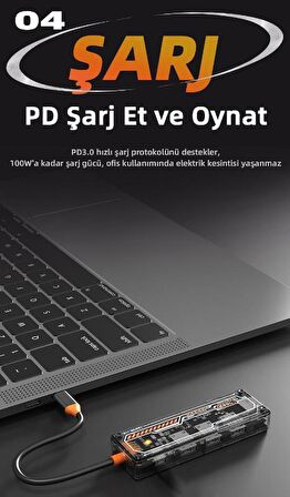 Polham 100W 5in1 Type-C Hub Type-C to USB3.0 Çoğaltıçı Dönüştürücü 4xUSB3.0 Pd 100W Şarj