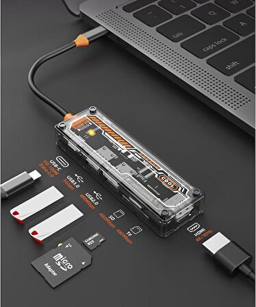 Polham 100W 6in1 Type C Çevirici Çoğaltıcı Adaptör Hub, 2x USB, 1x PD Type C, 1x 4K HDMI, 1x SD-TF  