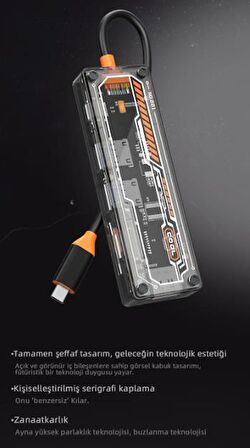 Polham 100W 6in1 Type C Çevirici Çoğaltıcı Adaptör Hub, 2x USB, 1x PD Type C, 1x 4K HDMI, 1x SD-TF  