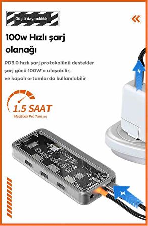 Polham 10in1 100 Type C Çoğaltıcı HUB, 1x Type C, 3x USB, 1x HDMİ, 1x RJ45, 1x SD/TF, 1x VGA, 1x 3.5MM Aux