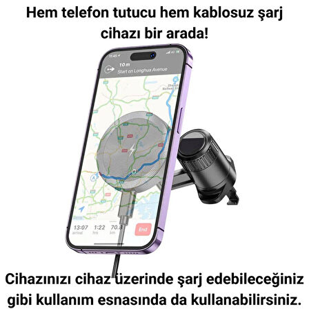 Polham 15W Süper Hızlı Kablosuz Şarjlı Manyetik Telefon Tutucu, Kancalı Düşmez Titremez Metal Tutucu