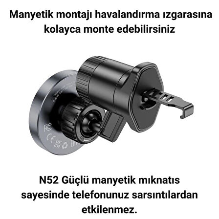 Polham 15W Süper Hızlı Kablosuz Şarjlı Manyetik Telefon Tutucu, Kancalı Düşmez Titremez Metal Tutucu