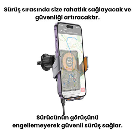 Polham 15W Süper Hızlı Kablosuz Şarjlı V Tipi Telefon Tutucu, Kancalı Düşmez Titremez Metal Tutucu