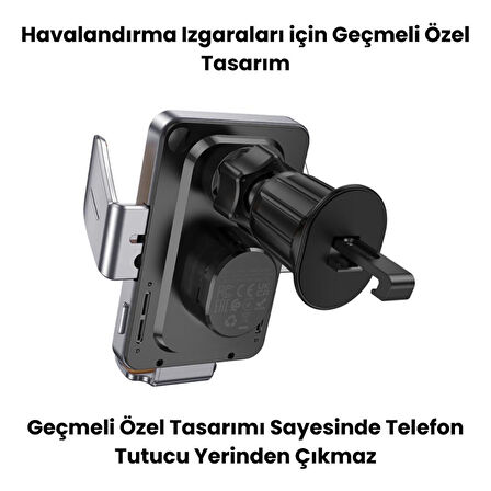 Polham 15W Süper Hızlı Kablosuz Şarjlı V Tipi Telefon Tutucu, Kancalı Düşmez Titremez Metal Tutucu