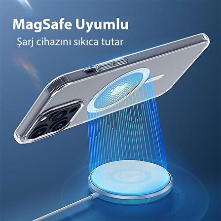 Polham Darbeye Dayanıklı iPhone 15 Pro Max Magsafe Uyumlu Manyetik Silikon Kılıf, Sararmaz Solmaz Kılıf