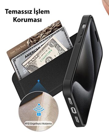 Polham 3in1 iPhone 14 Pro Max İle Uyumlu Deri Kılıf, Kartlık ve Stant, Kamera Korumalı Cüzdanlı Kılıf