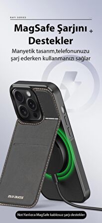 Polham 3in1 iPhone 15 Pro İle Uyumlu Deri Kılıf, Kartlık ve Stant, Kamera Korumalı Cüzdanlı Kılıf