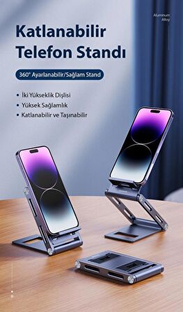 Polham Z Tipi Açı ve Yükseklik Ayarlı 360 Derece Dönebilen Telefon Tutucu Stand, Kaydırmaz ve Sağlam Stand