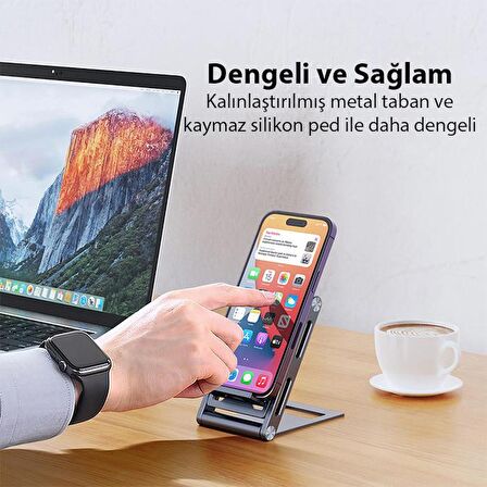 Polham Z Tipi Açı ve Yükseklik Ayarlı 360 Derece Dönebilen Telefon Tutucu Stand, Kaydırmaz ve Sağlam Stand