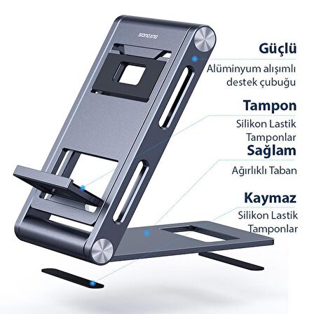 Polham Z Tipi Açı ve Yükseklik Ayarlı 360 Derece Dönebilen Telefon Tutucu Stand, Kaydırmaz ve Sağlam Stand