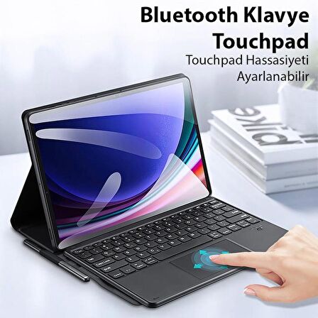 Polham Samsung Tab S9 (X710-X716B) İle Uyumlu Touchpadli Kablosuz Bluetooth Klavyeli Kılıf, Standlı ve Ful Korumalı Kılıf