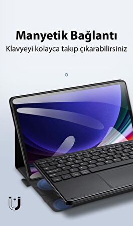 Polham Samsung Tab S9 (X710-X716B) İle Uyumlu Touchpadli Kablosuz Bluetooth Klavyeli Kılıf, Standlı ve Ful Korumalı Kılıf