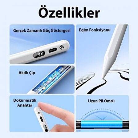 Polham Dux Series Uzun Şarjlı Apple İpad Serisi İçin Stylus Kalem, Hassas Çizim Kalemi, Şarj Durum Göstergeli Kalem