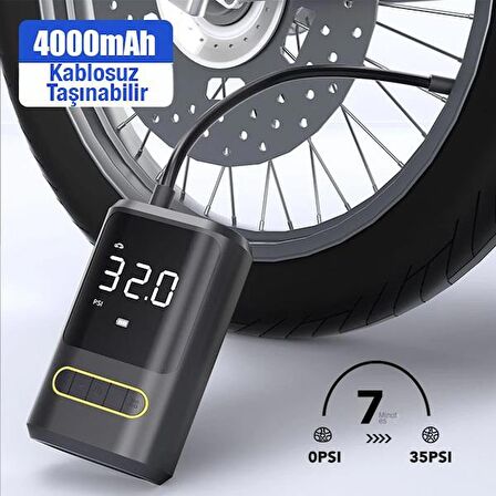 Polham 150PSİ Kablosuz Taşınabilir Lastik Pompası,Şarjlı Basınç Göstergeli, Işıklı Hava Kompresörü