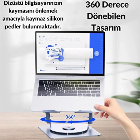 Polham Yükseklik ve Açı Ayarlamalı, Süper Hızlı Çift Soğutuculu Tablet ve Laptop Standı, 360 Derece Dönebilen